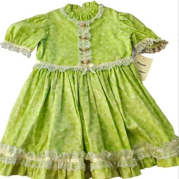 panda creations Other - Girls Vintage Green Floral Dress & Bloomers 4T